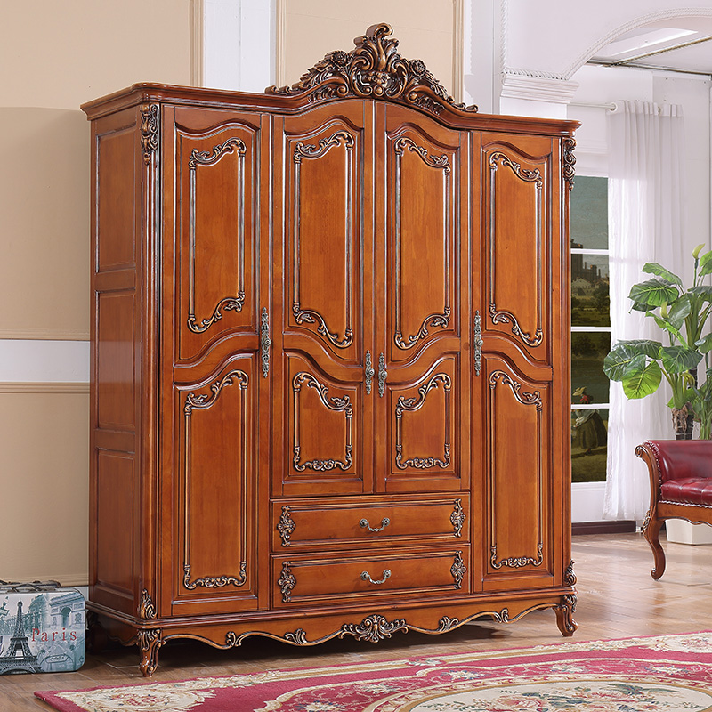 雅尔菲 美式全实木衣柜立柜3门4门整体卧室储物柜定制卧室家具欧式