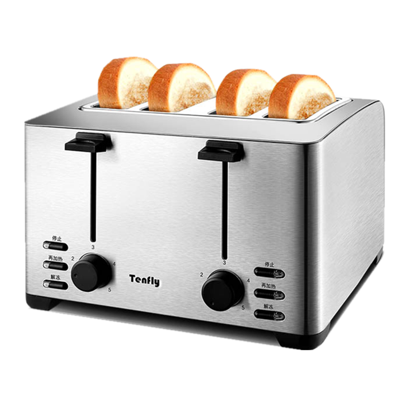 Tenfly多士炉烤面包机不锈钢4片吐司机家用台式烤面包机商用四片多士炉THT-3012B 家商两用 加宽4片面包槽 含实用3件套