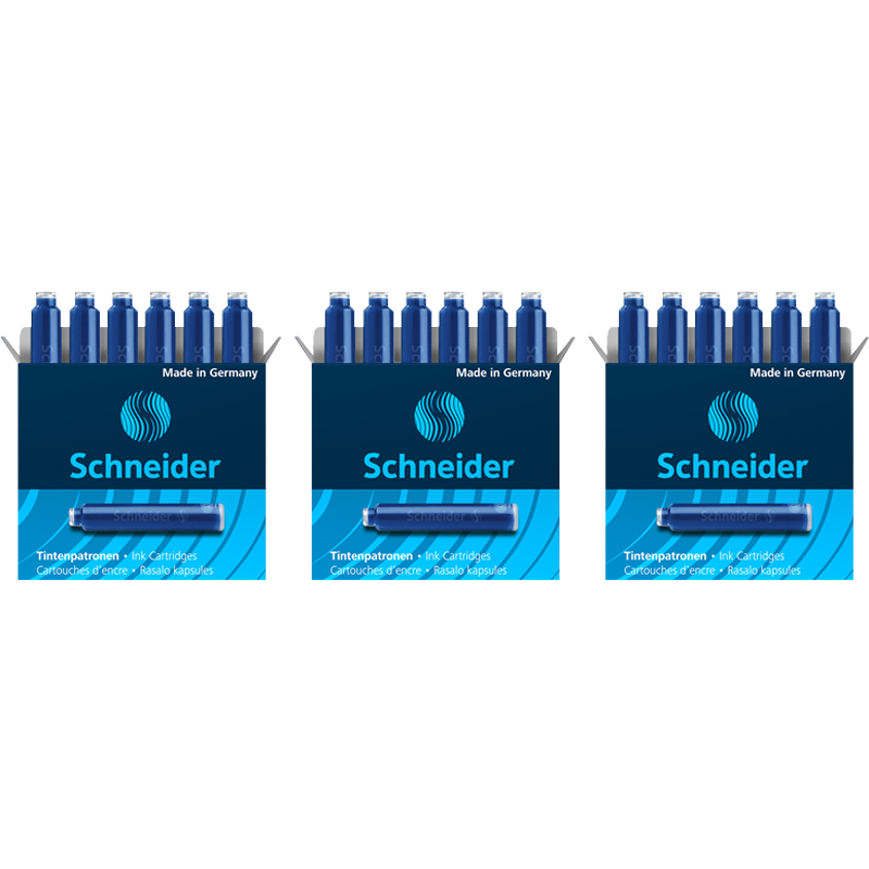 【全网低价】施耐德（Schneider）钢笔墨囊墨水胆非碳素不堵笔德国进口欧标钢笔适用3盒/18支装 蓝色6603