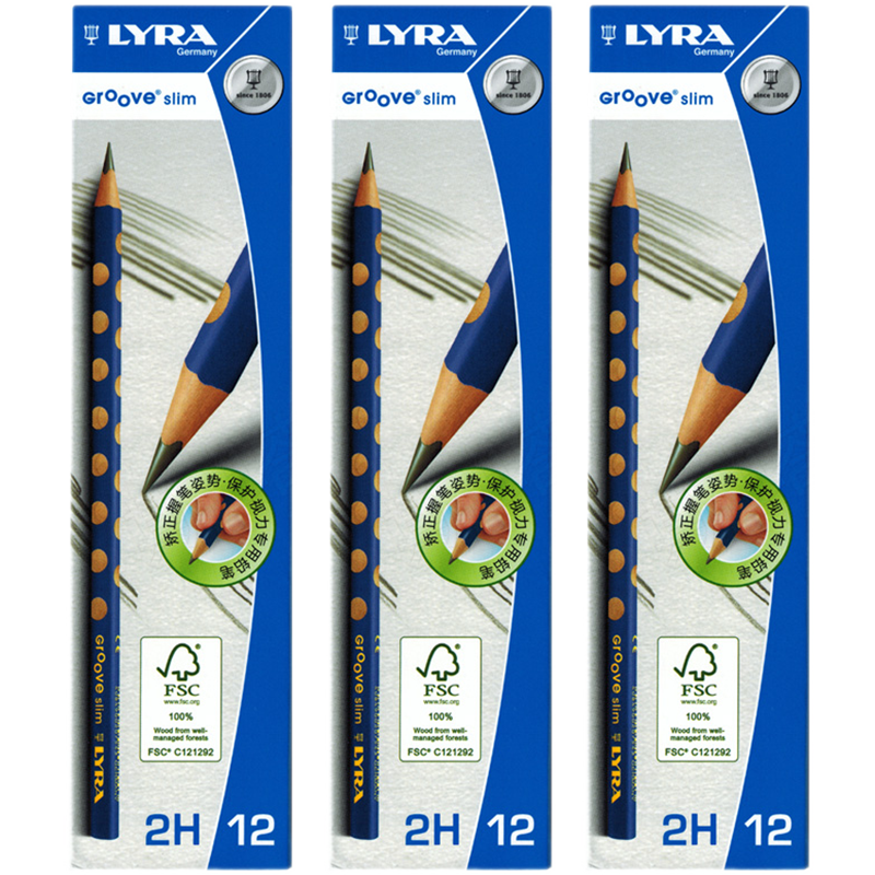 LYRA德國藝雅洞洞鉛筆 兒童三角桿鉛筆  小學(xué)生引導正確握筆姿勢練字寫(xiě)作業(yè)筆 2H 3盒（36支）