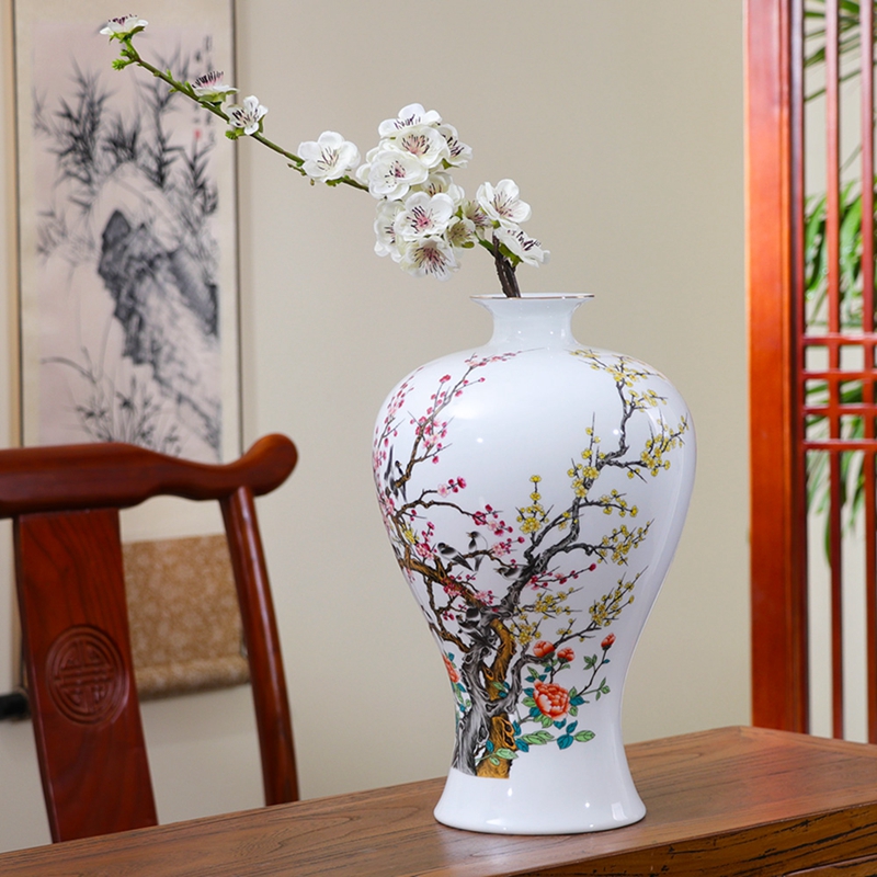 未卒 景德镇陶瓷器粉彩花鸟花瓶陶瓷花器客厅插花摆件家居装饰