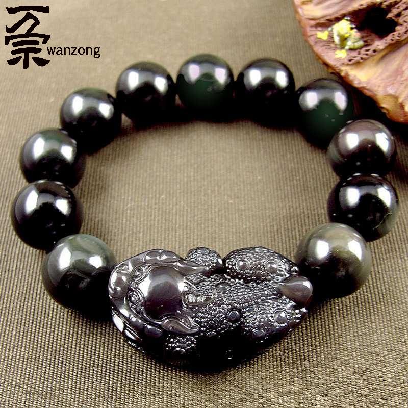 万宗黑曜石貔貅手链男天然火山石黑金刚佛宝手串16mm大珠串