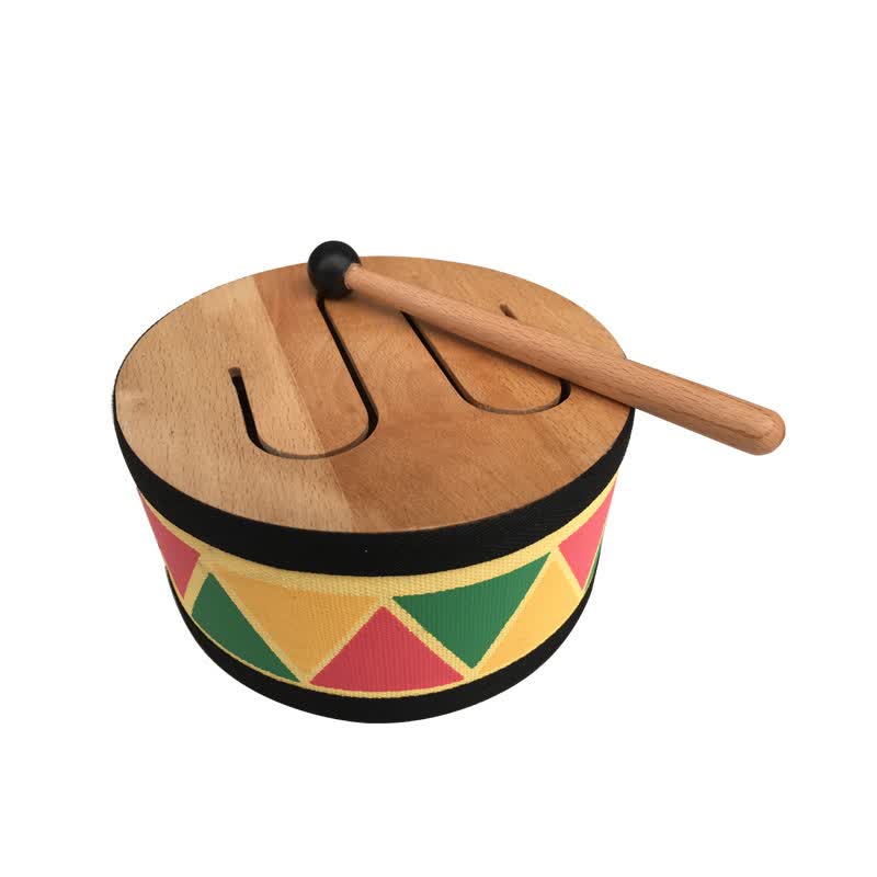 玩具小木鼓三音鼓手敲多音鼓木质八角鼓幼儿园打击乐器 大号圆形木鼓