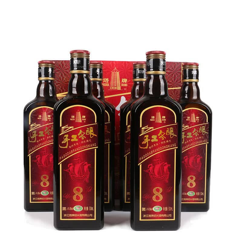 塔牌绍兴黄酒 手工冬酿八年陈(8年)花雕酒 半干型 整箱礼盒送礼 500mL 6瓶