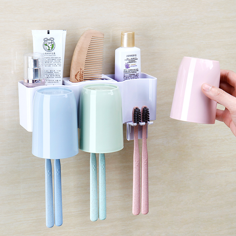 牙刷架套装免打孔吸壁式卫生间漱口杯洗漱套装自动挤牙膏器牙刷置物架