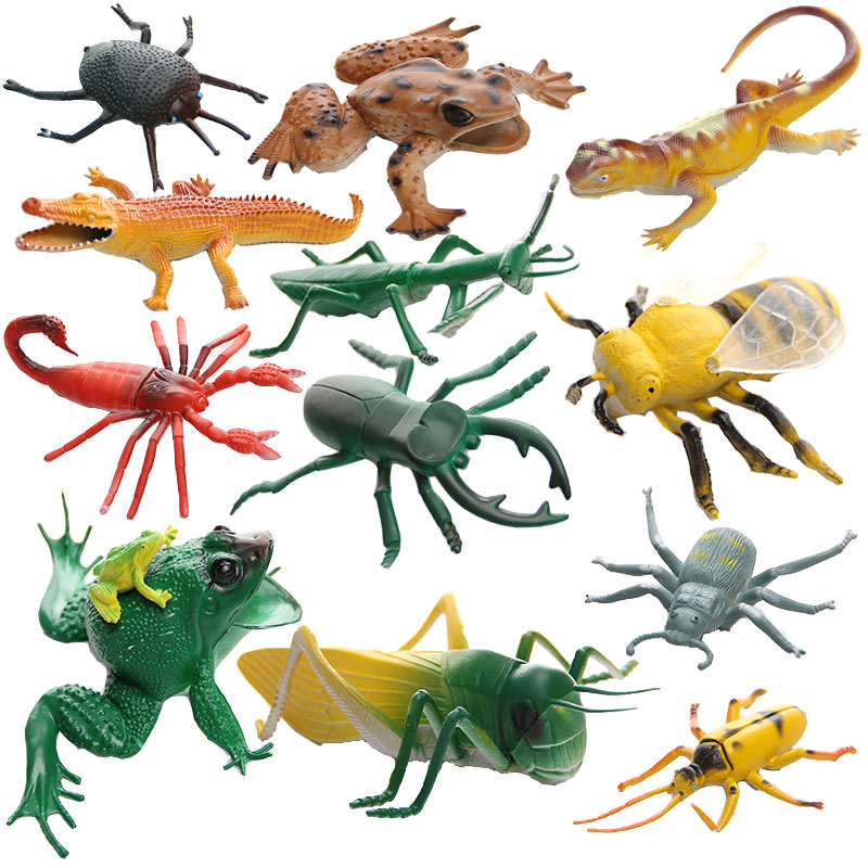 塑胶昆虫爬行动物蝙蝠老鼠蚂蚁蜥蜴青蛙蜜蜂蝈蝈蝎子仿真模型儿童认知玩具 全套12只昆虫