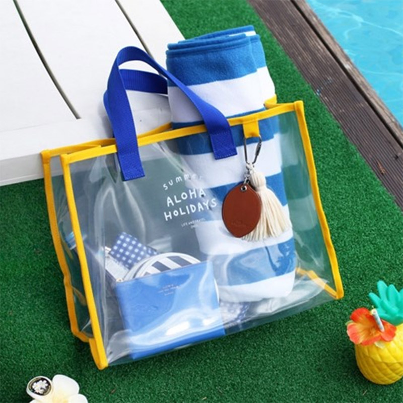 WEEKEIGHT游泳包PVC透明防水包大容量沙滩包洗澡包手提健身泳衣浴巾收纳袋 蓝色
