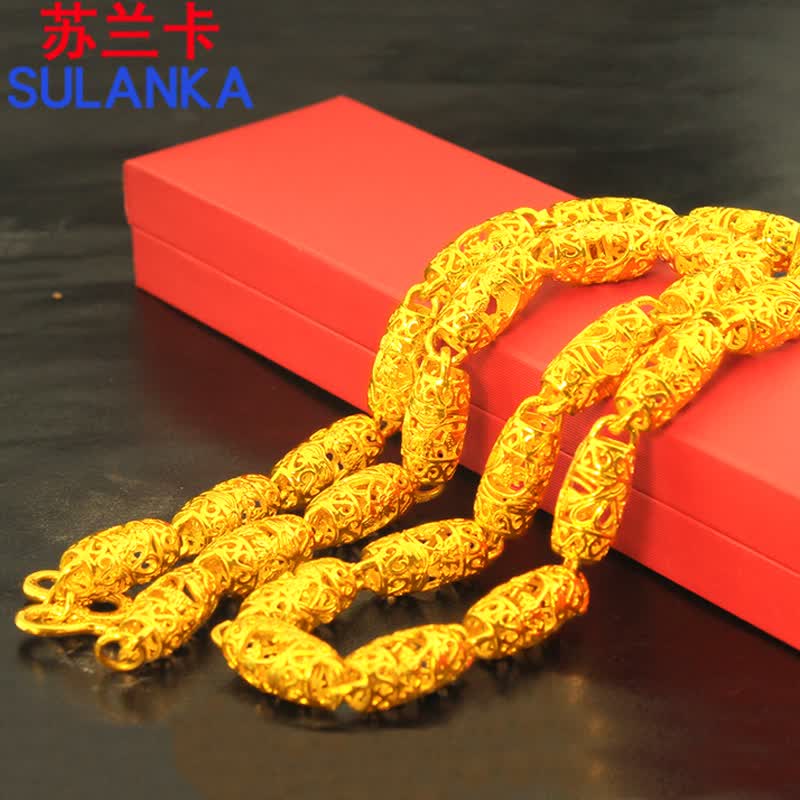 苏兰卡镀金项链男士镀金链子大气款时尚镂空罗汉珠镀沙金项链送男友礼物