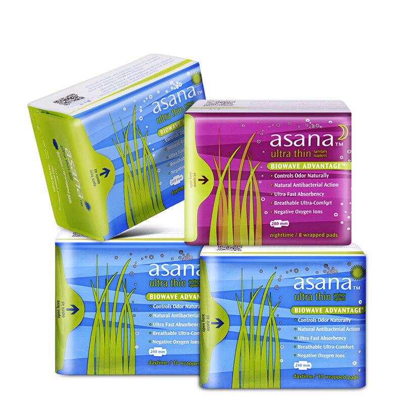 阿莎娜(asana)【加拿大进口】卫生巾套装4包纯棉日夜组合240mm10片*3
