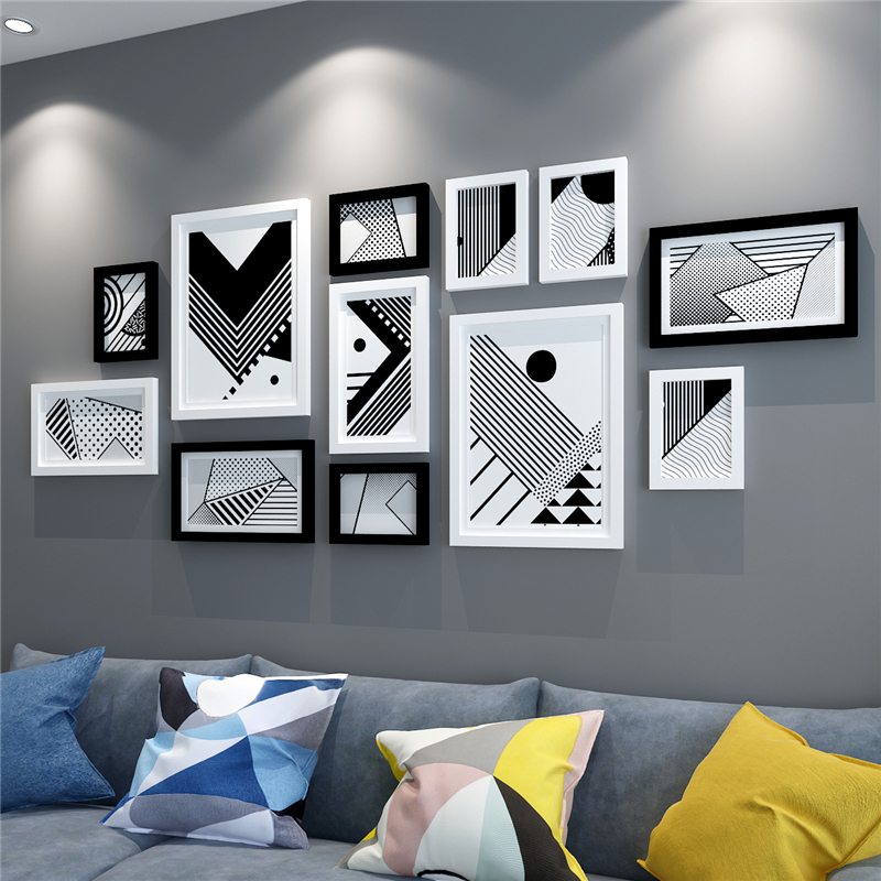 絮之家 客厅实木照片墙 现代挂墙相框组合 创意相框墙壁画框装饰画