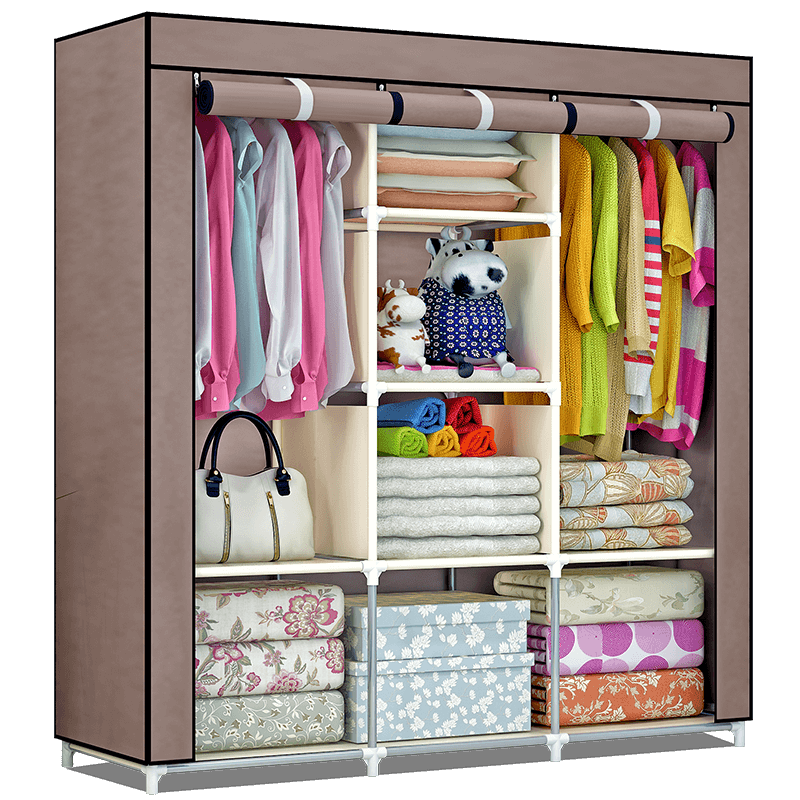 亚思特 布衣柜 简易衣柜 大空间加厚无纺布时尚大号布衣橱加固钢管组合衣柜 1611咖啡色【卷帘】