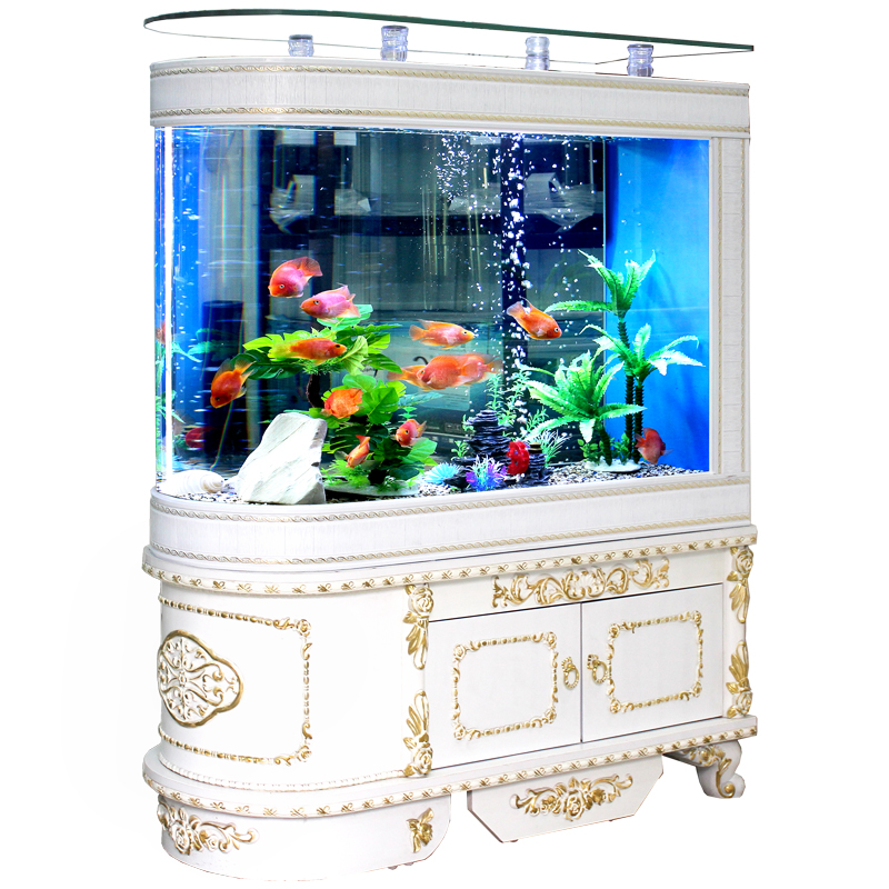 喜灏欧式子弹头鱼缸水族箱中大型1.2米家用客厅鱼缸玻璃免换水金鱼缸 100x43x138cm(带柜-侧滤）