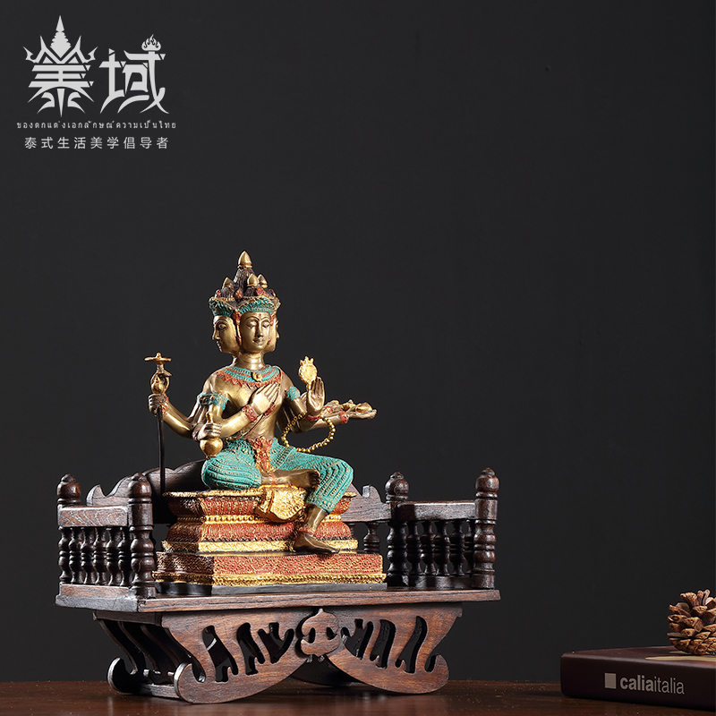 泰域 东南亚四面佛像组合摆件 泰国风格设计师软装饰品桌面摆设 组合