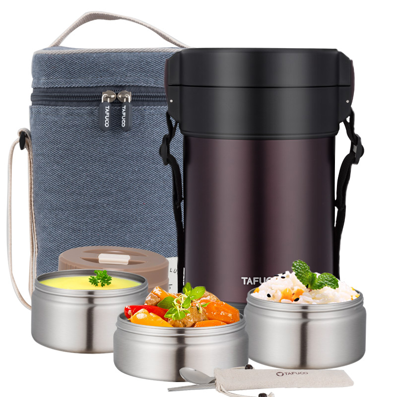 泰福高(tafuco)保温饭盒 304不锈钢便当盒分层免加热 t2551 紫色三层