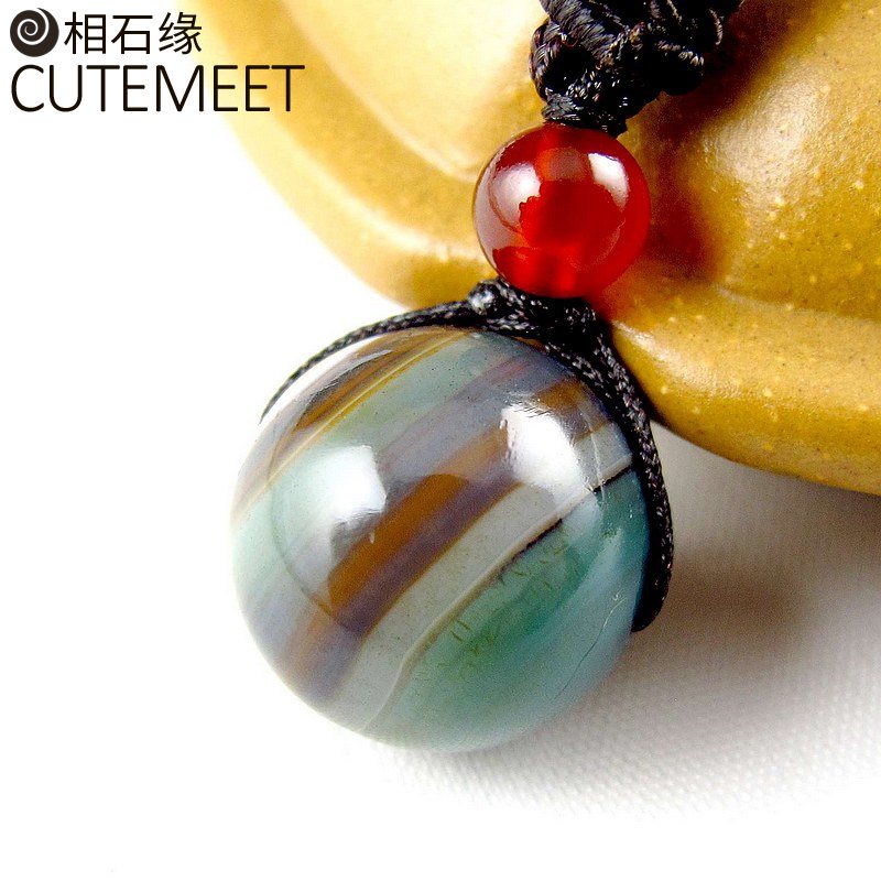 相石缘原矿蓝绿玛瑙线天珠单珠吊坠男女缠丝玛瑙diy配珠散珠 单珠直径