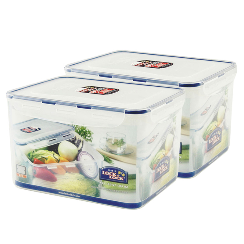 乐扣乐扣密封塑料保鲜盒冰箱食品收纳储物盒 9.0L*2长方形 透明