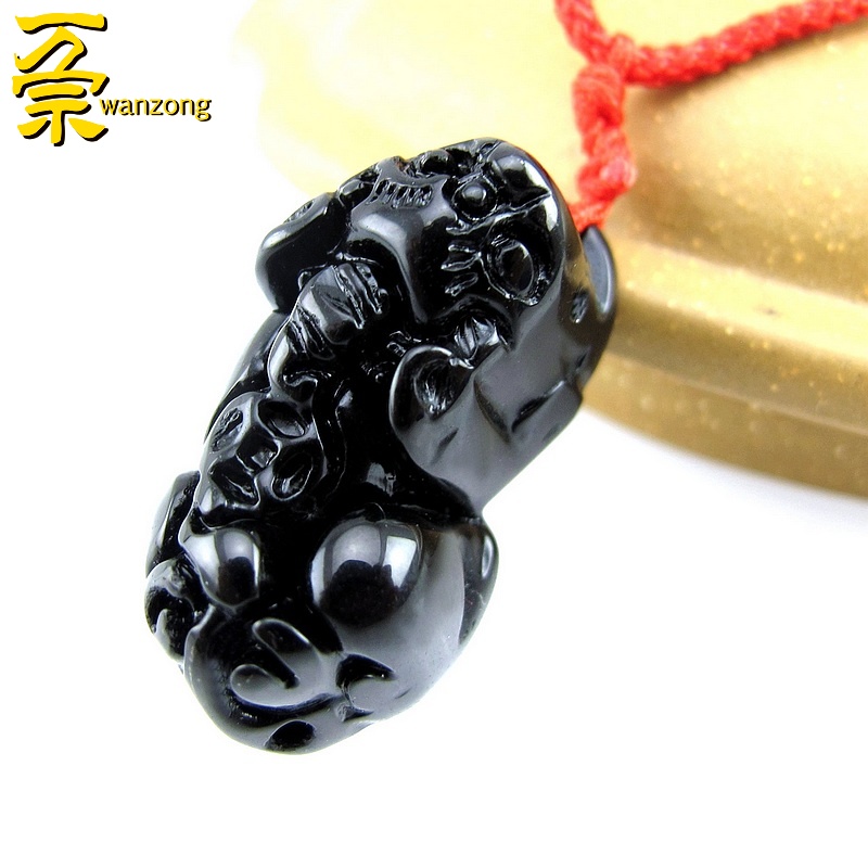 万宗带钱小貔貅黑曜石貔貅吊坠男女项链可以串手链用