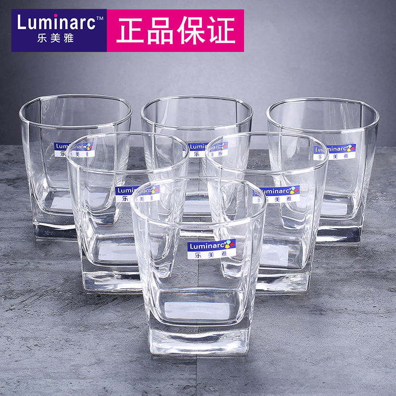 乐美雅无铅耐热玻璃杯四方喝水杯子家用牛奶果汁杯茶杯洋酒啤酒杯6只装 6只装/圆形矮杯150ML