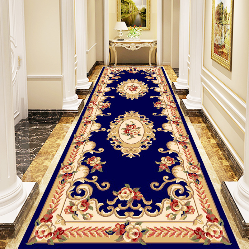 俪羊欧式走廊地毯客厅门厅玄关过道长方形地毯卧室家用长条地毯 LY-55B藏蓝色 1米x3米