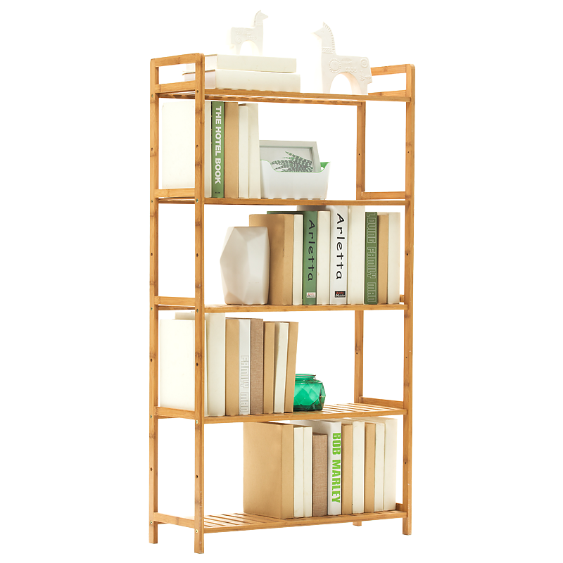 木马人客厅图书馆简易书架多层落地楠竹学生小书架组合书房层架置物架储物收纳柜展示架绘本架档案架 5层68cm【层高可调】