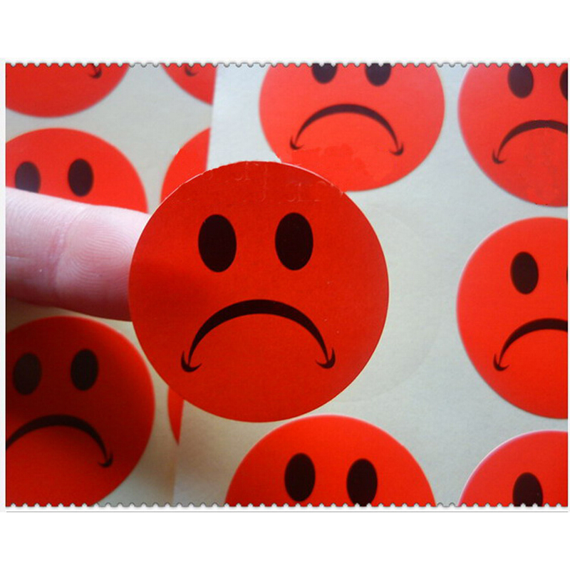 圆形笑脸不干胶标签贴纸哭脸笑脸平脸不干胶贴纸不干胶标 红色140个