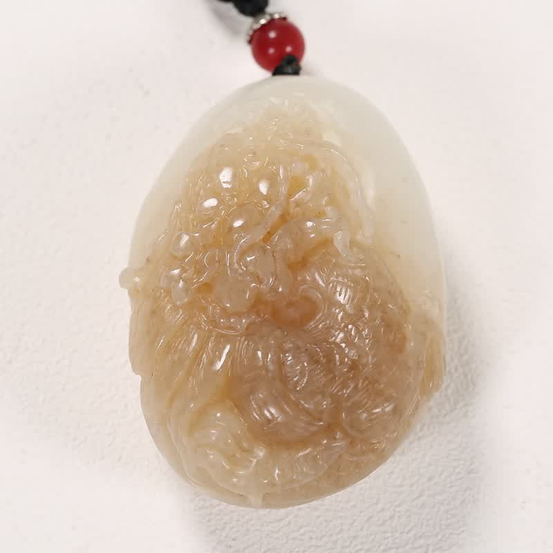 皇贵人苏州玉雕名家闵辉作品 新疆且末料白玉龙腾盛世玉坠男士礼物64克