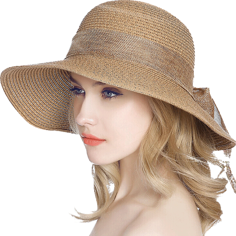 迷人微笑遮阳帽女士户外防晒帽价格走势，新品度假太阳帽子大檐沙滩草帽编织女夏天卡其|怎么查京东遮阳帽全网最低时候价格