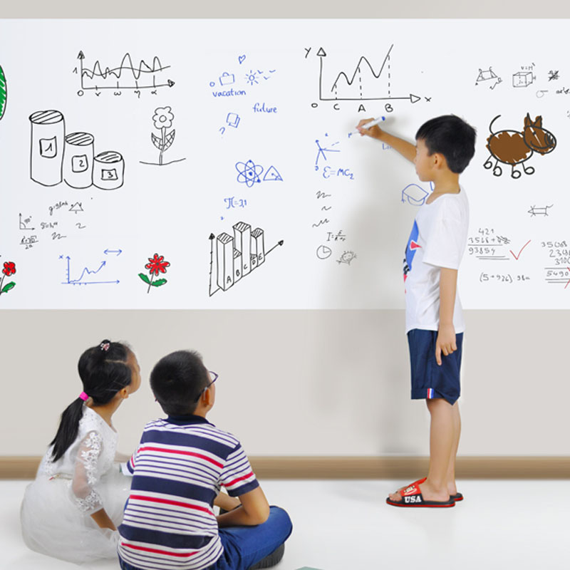 青苇 可擦写白板墙贴 儿童涂鸦画板贴 办公培训自粘贴 可移除 白板60*200CM 含3支水笔