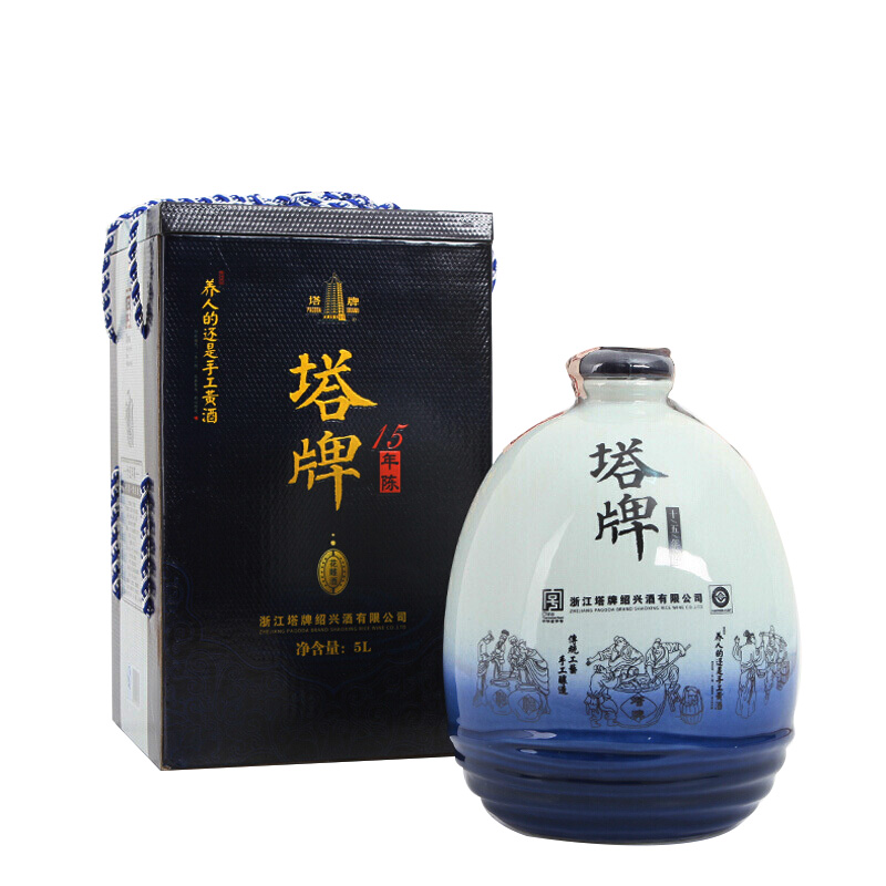 塔牌 十五年陈青花 绍兴黄酒 半干型花雕酒 坛装酒礼盒 5L 1坛