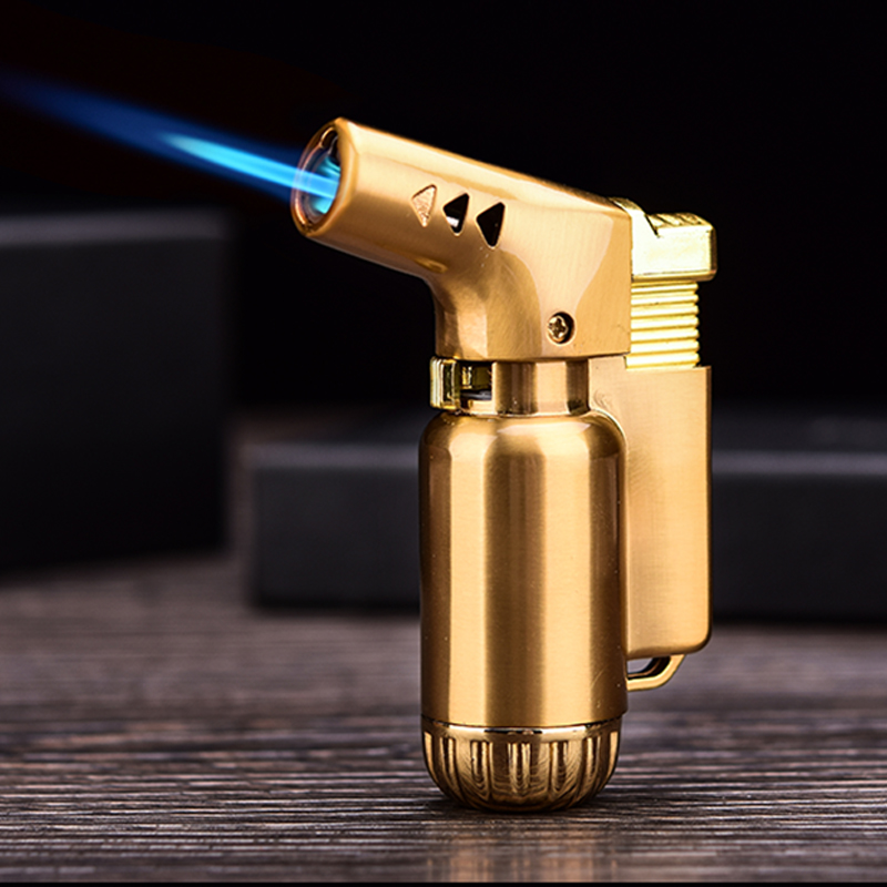 创意个性喷枪焊枪耐高温雪茄男便携充气防风打火机直冲金属电子点烟器 金色