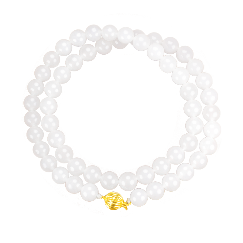 白玉世家 和田玉項(xiàng)鏈18K金天然新疆羊脂玉白玉女款簡(jiǎn)約毛衣鏈媽媽鏈女神鏈 金玉珠串