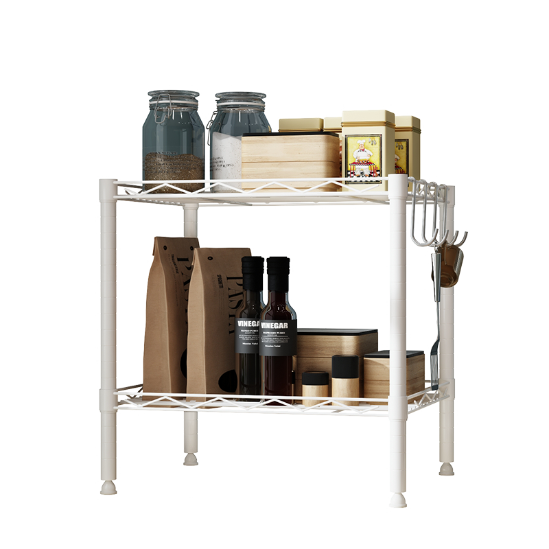 家家双龙 厨房置物架子 烤箱微波炉架子杂物收纳架 推车化妆篮车可移动金属储物货架铁艺 出口品质 二层-置物架-银色