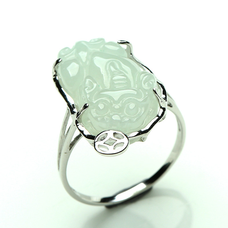 碧凤阁 翡翠貔貅戒指 s925银镶嵌活口玉指环 男女玉器礼物 款式一