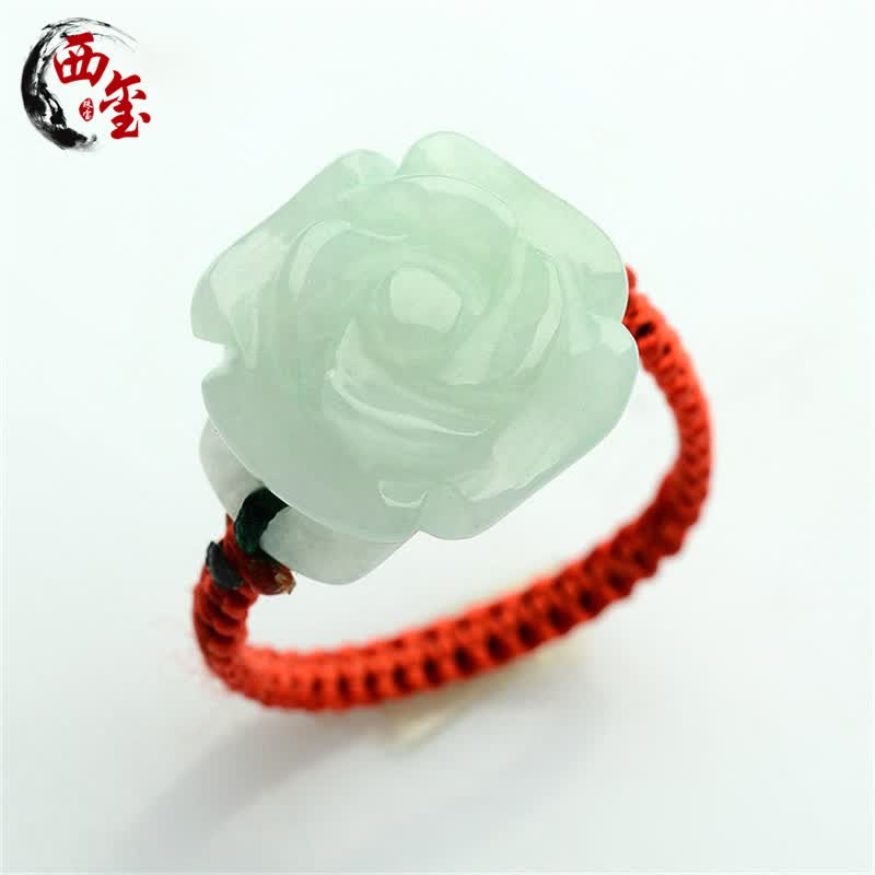 西玺 天然翡翠A货玉戒指玫瑰花玉石指环手工编织女翠玉戒子花朵戒面 红绳下单请备注指围怎么样,好用不?