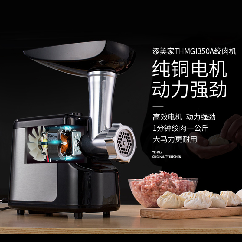Tenfly绞肉机家用电动灌肠机搅肉机多功能碎肉饺馅机小型商用辣椒蒜蓉机多功能肉不锈钢绞肉机 350W 标配双刀片 进阶版 2L