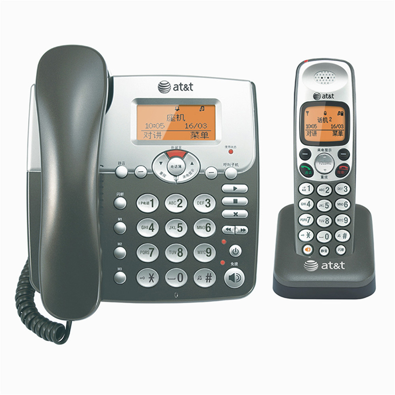 AT&T 54109中文数字无绳子母机一拖一家用办公录音座机有线电话老人机 黑色