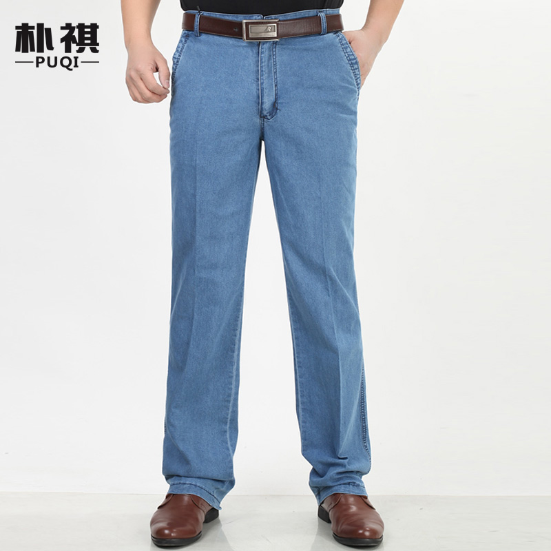 裤男裤高腰深裆弹力男士牛仔裤男裤 【夏季薄款】浅蓝色 39码3尺2腰围
