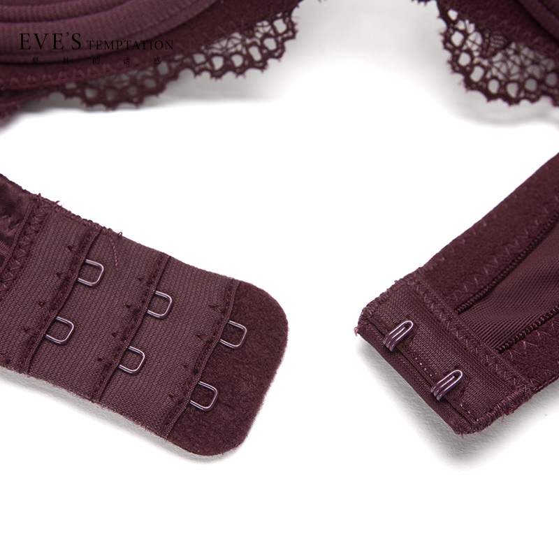 夏娃的诱惑恬美组性感蕾丝胸罩上薄下厚女士内衣小胸聚拢调整型透气少女文胸 酒红色 80D