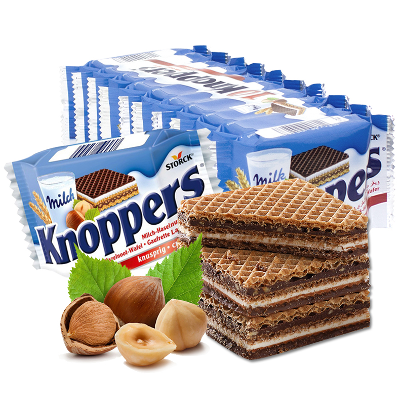 knoppers威化饼牛奶榛子巧克力五层夹心饼干250g 德国进口华夫饼休闲