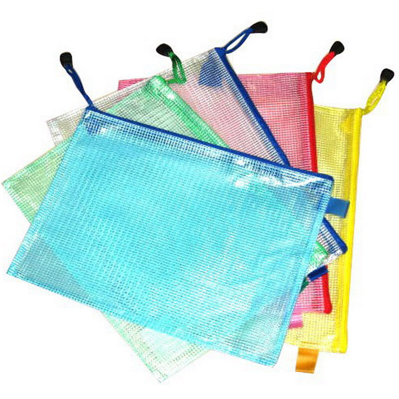 珮颖文件袋 办公学习用品 A4网格拉链袋 文件袋透明 手提式收纳袋 颜色随机发一个 B5(28*21CM)