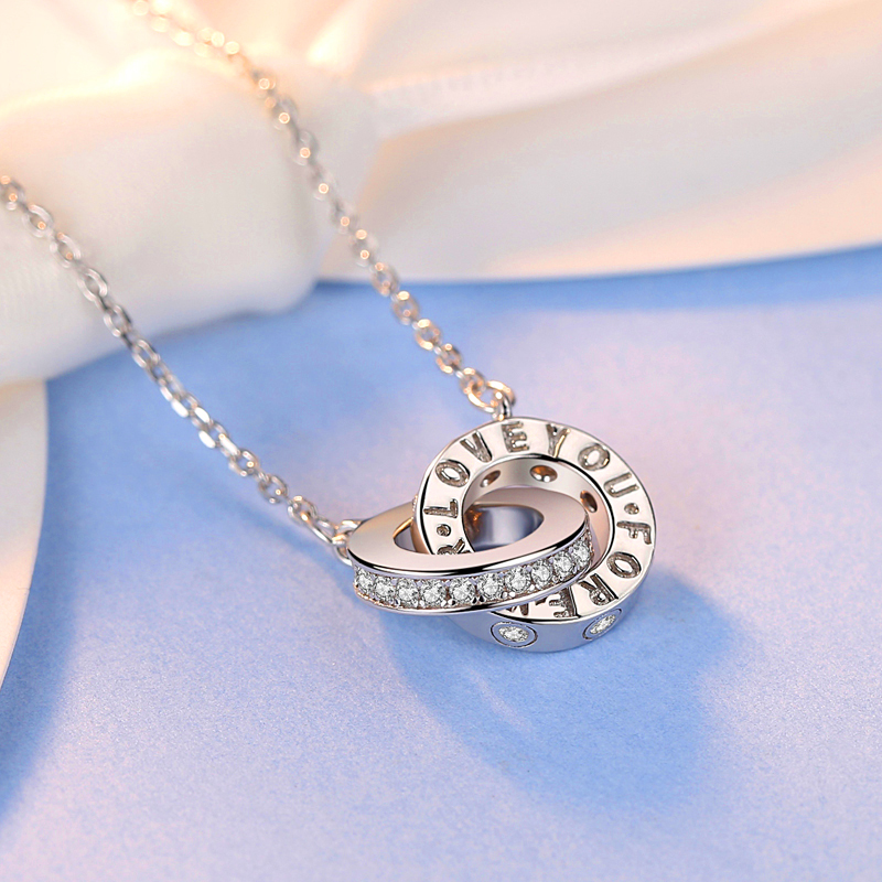 聚福品love forever银项链女英文字母情侣锁骨链情人节圣诞节礼物送