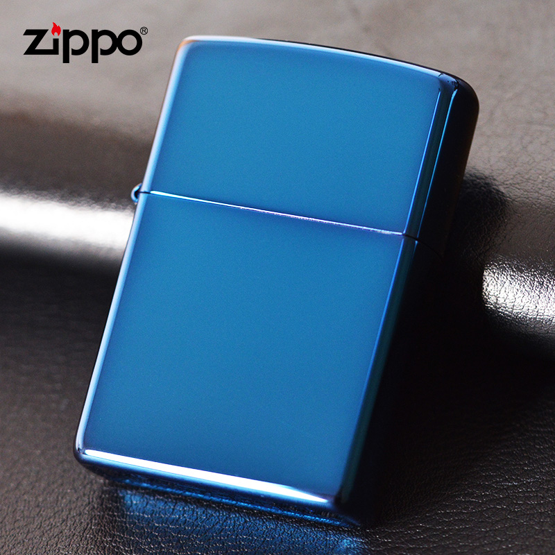 zippo 蓝冰镜面打火机 之宝煤油防风男士商务火机套装 20446