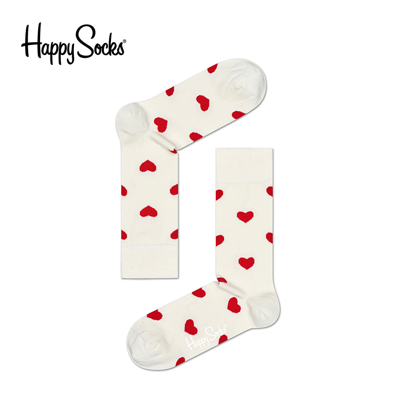 Happy Socks春夏心形爱心桃心图案元素彩色袜子中筒长袜 HEA01-1000 36-40
