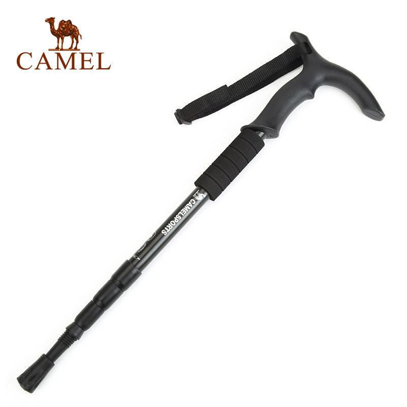 骆驼（CAMEL）户外装备登山杖 徒步登山T型手杖 铝合金超轻四节登山杖 黑色