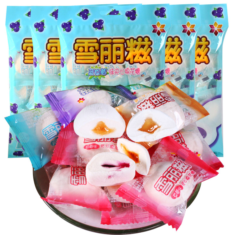 伊高（Erko）森和园雪丽糍棉花糖100g*8袋夹心软糖水果味夹心5种口味选择 蓝莓味8袋（100gx8袋）
