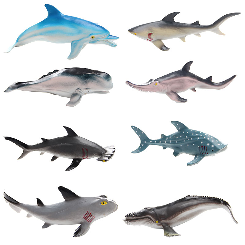 仿真软体大鲨鱼海洋生物大白鲨锤头鲨锯齿鲨虎鲨抹香鲸海豚金鱼海洋动物模型玩具 8款大鲨鱼发声