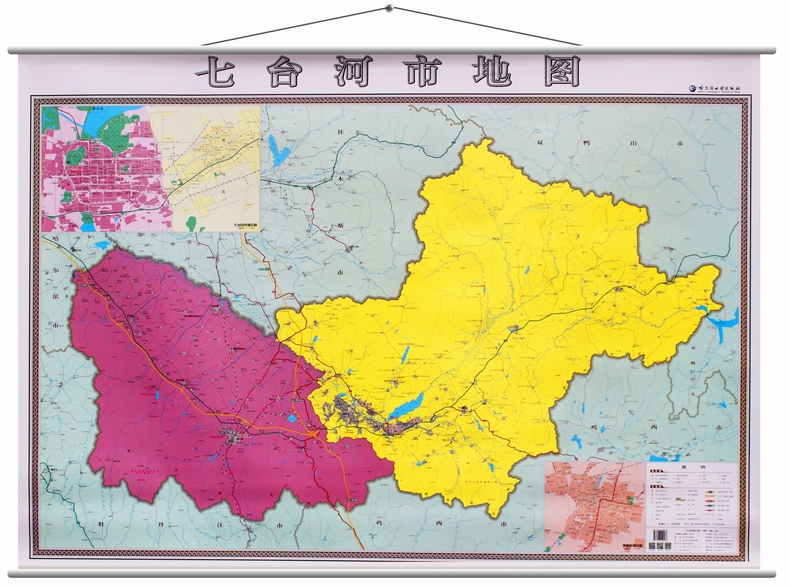 七台河市地图挂图 政区交通图 1.4*1米 宽杆挂绳地图
