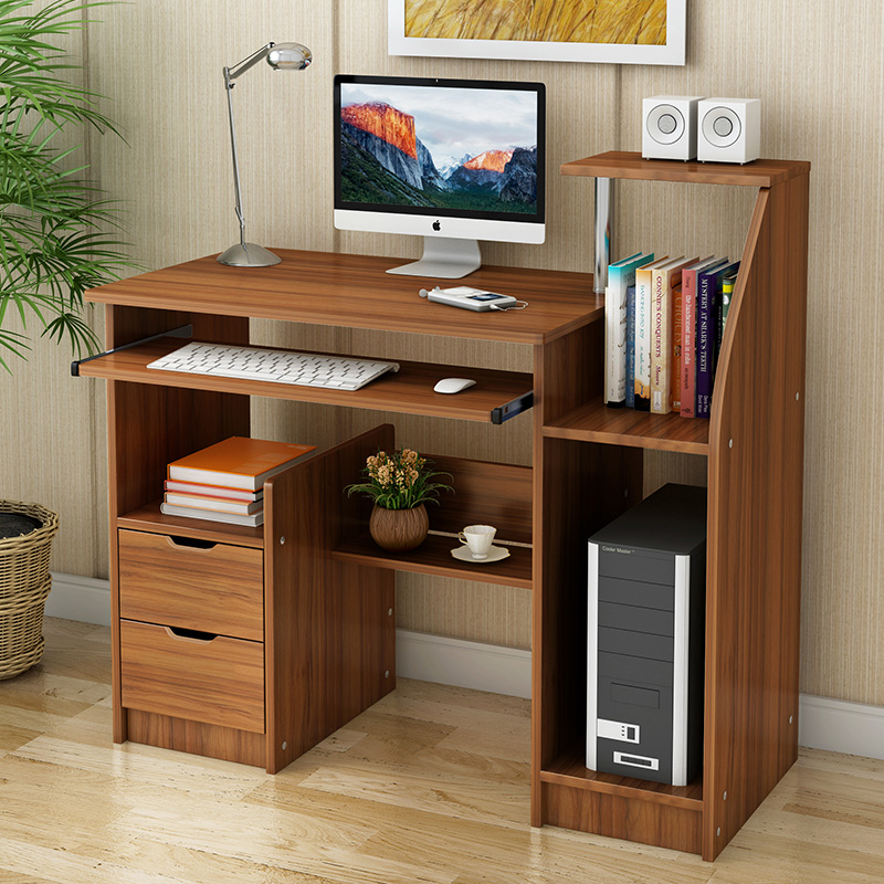 扑哩扑剌简约现代电脑桌多功能板式书桌台式桌子用简易写字 100浅胡桃