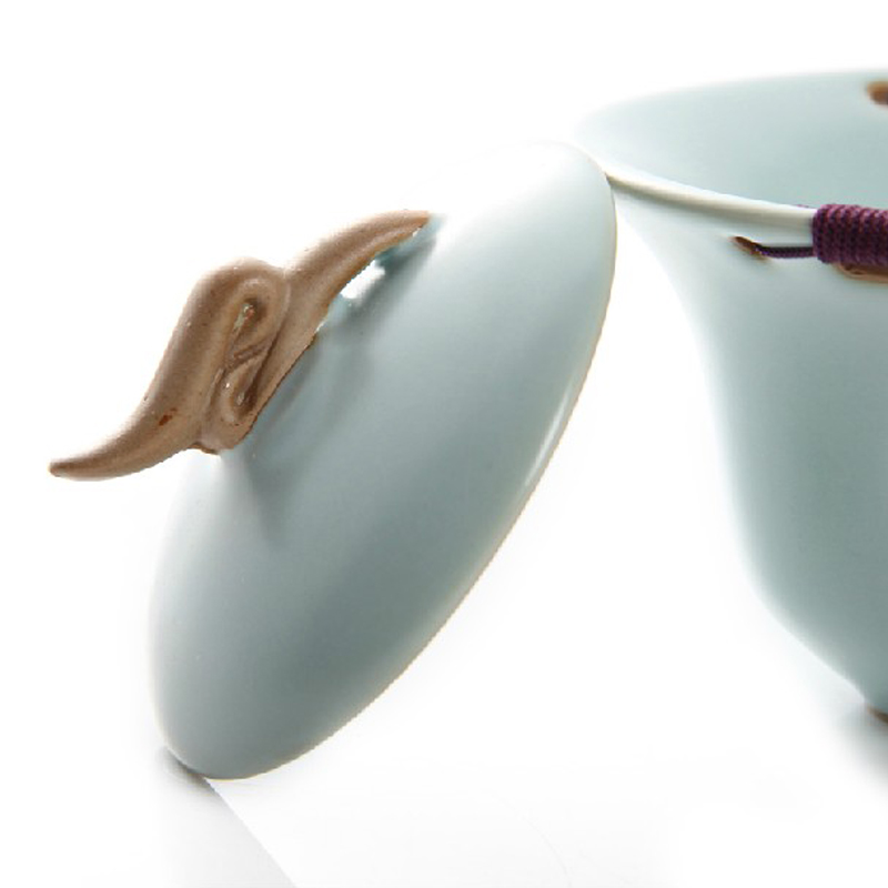 易信汝窑盖碗手抓泡茶碗汝瓷开片茶壶手抓壶功夫茶具 汝窑如凤手抓碗-天蓝色