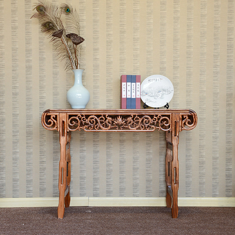 根华夏 条案 实木玄关中式仿古家具香案桌条几翘头案台南榆木供桌佛桌